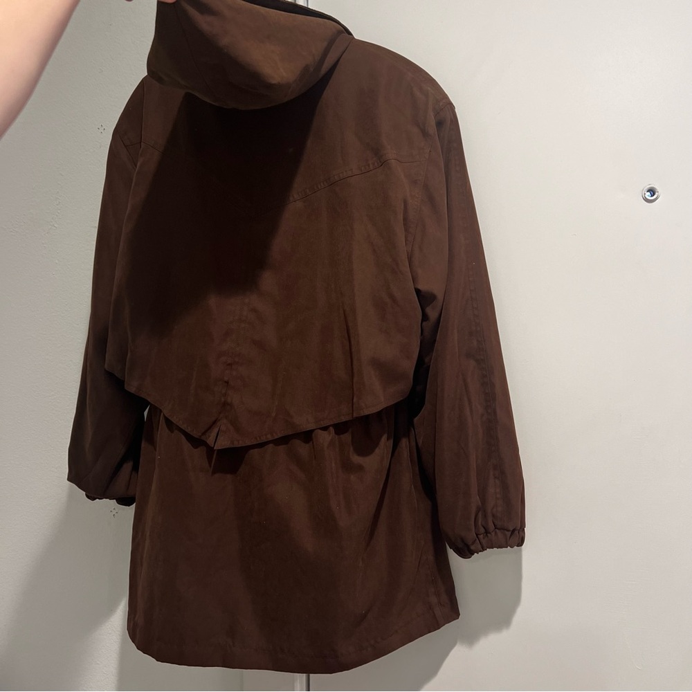Suede Brown Barn Coat with Waist - Picture 8 of 9